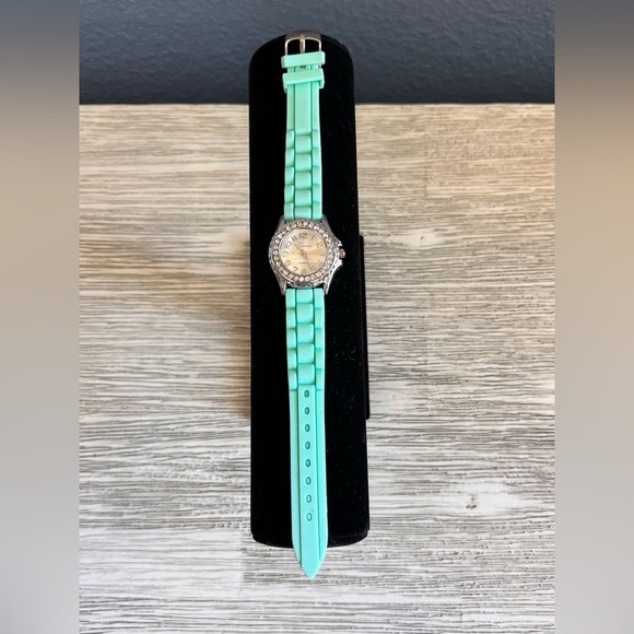 Geneva Silver Watch with Aqua Band - Picture 2 of 4